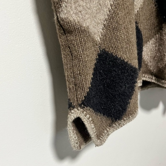 Cozy Argyle Pattern Knit Lambswool Sweater Brown Black Beige Diamond Print - Picture 3 of 10